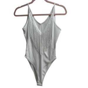 White tassle‎ body suit, size Medium